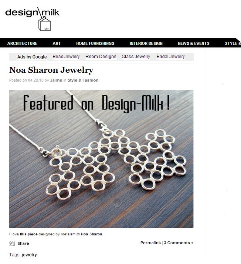 Molecule. Versatile Silver Lace Statement Pendant Necklace. Hand Made Silver Neck Piece. Inspired By Science. Featured on Design-Milk. image 3