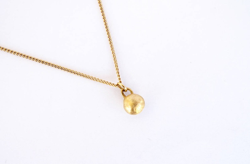 Tiny Dome Charm. 14K Solid Gold Pendant. Minimal Unpolished Matte Textured 14K Recycled Gold Ball Pebble. Mom Girlfriend Gift Necklace. image 1