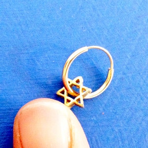 Carry Your Star of David. 14K Gold Star of David Nose Ring. Recycled Unisex Helix Piercing Cartilage. Lucky Jewish Septum Earring Solid Gold image 1