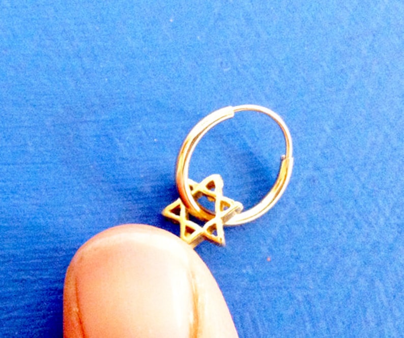 Carry Your Star of David. 14K Gold Star of David Nose Ring. Recycled Unisex Helix Piercing Cartilage. Lucky Jewish Septum Earring Solid Gold image 1