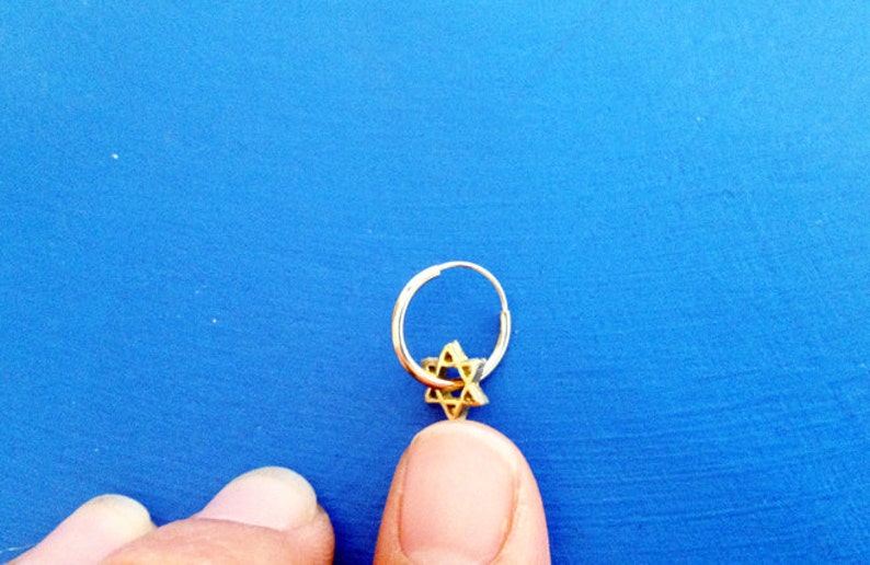 Carry Your Star of David. 14K Gold Star of David Nose Ring. Recycled Unisex Helix Piercing Cartilage. Lucky Jewish Septum Earring Solid Gold image 3