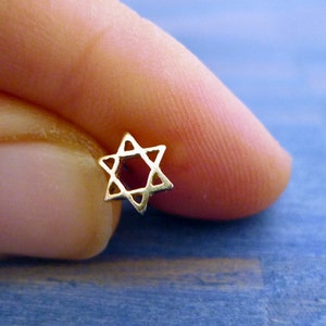 14K Star of David Nose Stud. Handmade Recycled Gold Body Piercing Jewelry. Nostril Screw Magen David Judaica Star Lobe Cartilage Earring. image 2