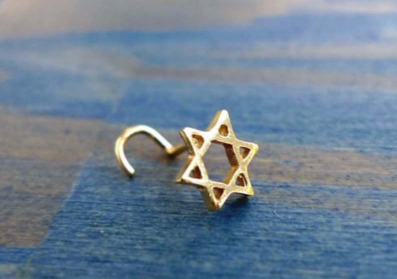 14K Star of David Nose Stud. Handmade Recycled Gold Body Piercing Jewelry. Nostril Screw Magen David Judaica Star Lobe Cartilage Earring. image 4