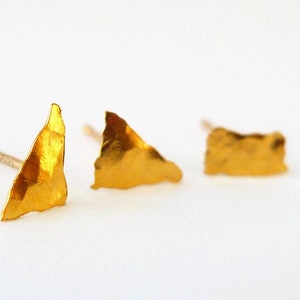 24K Gold Shapes. Unisex Hammered Recycled Pure Gold Earring. Mix & Match One Organic Primitive Rectangle Triangle 8mm 24K Raw Gold Stud. image 6