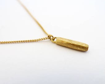 The Tiny Wand Charm. 14K Yellow Gold Minimalist Pendant. Ancient Style Textured Recycled Gold Charm. Unpolished Layered Bar Drop Y Necklace.