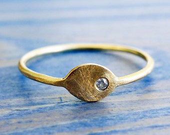 Diamond Seed. Simple and Sophisticate 14K Thin Gold Ring. Tiny Diamond Alternative Smart Engagement Ring. Evil Eye Recycled 14K Solid Gold.