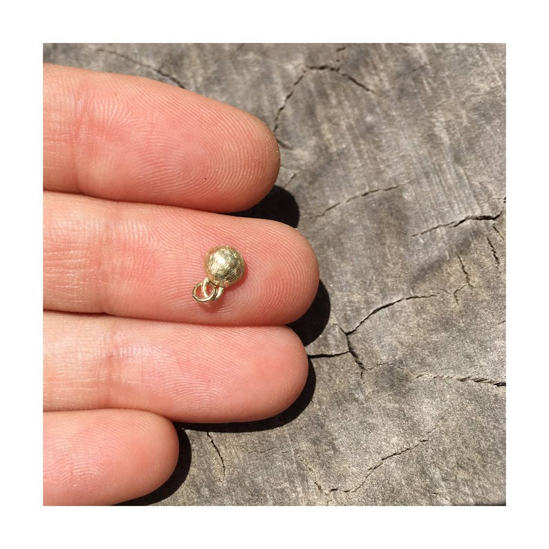 Tiny Dome Charm. 14K Solid Gold Pendant. Minimal Unpolished Matte Textured 14K Recycled Gold Ball Pebble. Mom Girlfriend Gift Necklace. image 4