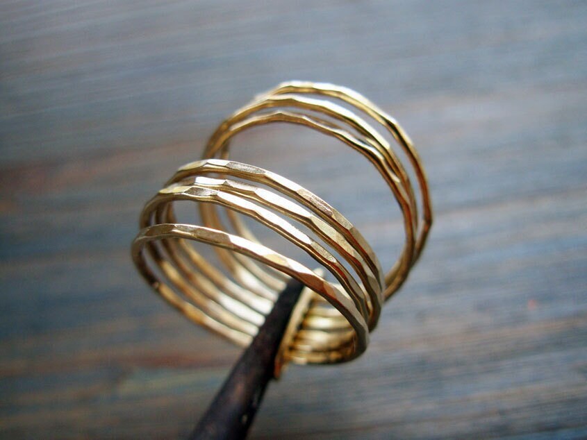 Seven. 14K Yellow Gold Hammered Stacked With A Loop Multi Band - Etsy
