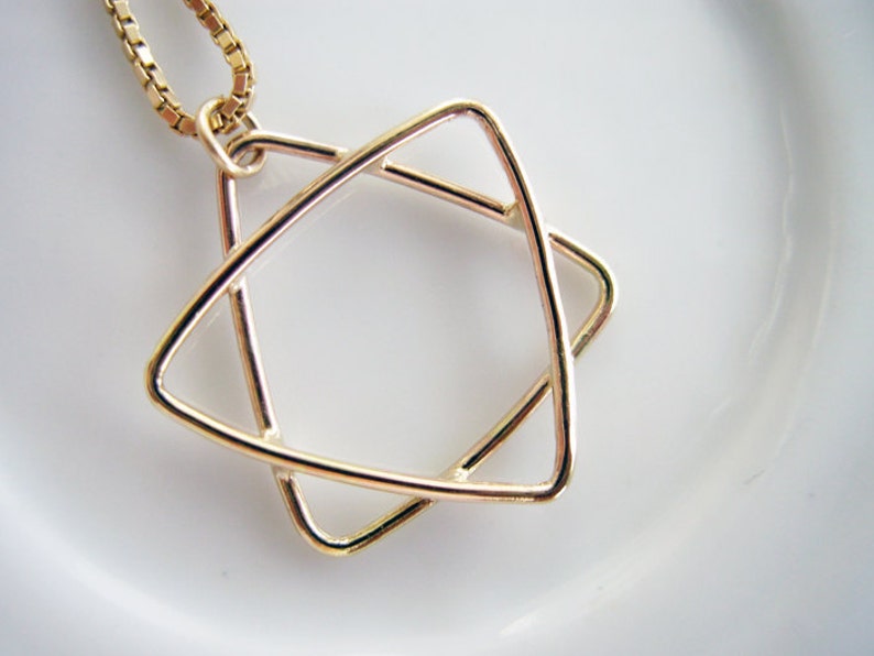 Handmade 14K Gold Star of David Pendant Charm. Unisex Gold Jewish Symbol. Protection Star Recycled Solid Gold Amulet. Layering Magen David.. With 14k box chain