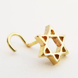 handmade recycled 14 karat gold star of david nose stud earring screw shape L shape Bone shape jewish symbol protection sign solid gold magen david judaica