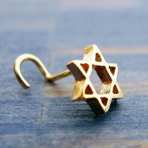 14K Star of David Nose Stud. Handmade Recycled Gold Body Piercing Jewelry. Nostril Screw Magen David Judaica Star Lobe Cartilage Earring. image 8