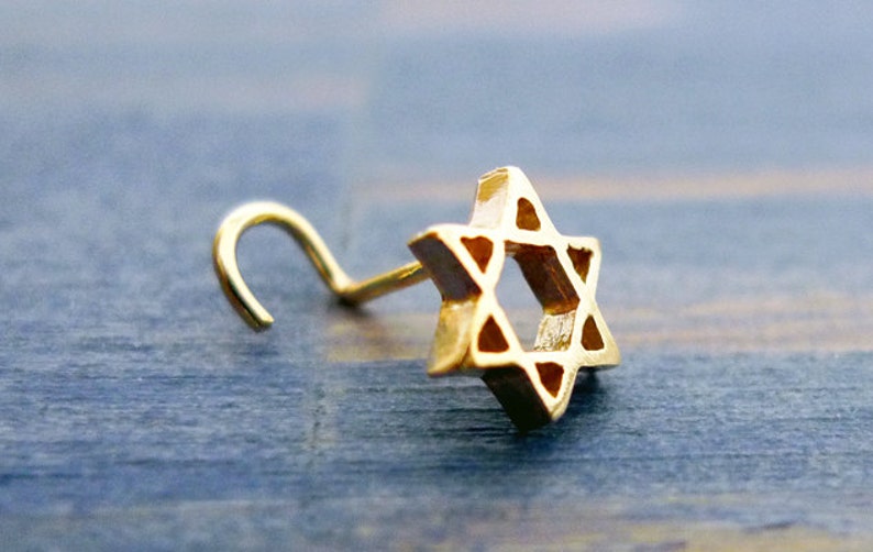 14K Star of David Nose Stud. Handmade Recycled Gold Body Piercing Jewelry. Nostril Screw Magen David Judaica Star Lobe Cartilage Earring. image 8