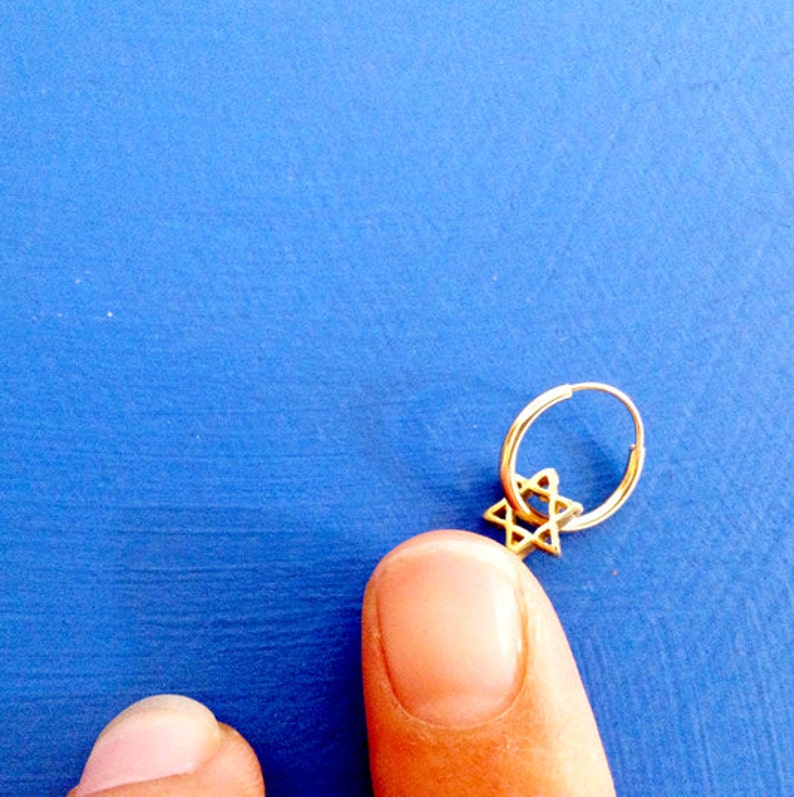 Carry Your Star of David. 14K Gold Star of David Nose Ring. Recycled Unisex Helix Piercing Cartilage. Lucky Jewish Septum Earring Solid Gold image 2