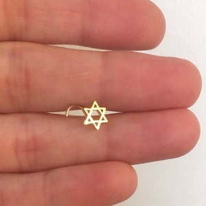 14K Star of David Nose Stud. Handmade Recycled Gold Body Piercing Jewelry. Nostril Screw Magen David Judaica Star Lobe Cartilage Earring. image 6