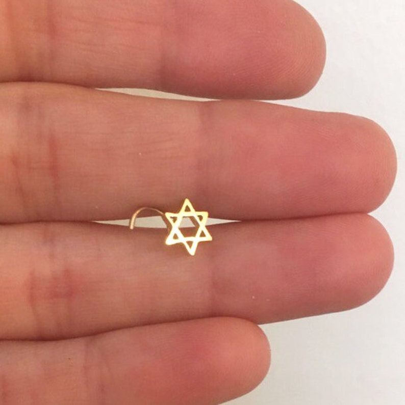 14K Star of David Nose Stud. Handmade Recycled Gold Body Piercing Jewelry. Nostril Screw Magen David Judaica Star Lobe Cartilage Earring. image 6