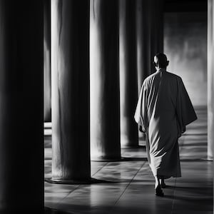 Art print, Japanese art, museum poster, gallery wall art, Japanese temple art, Asian art, black and white art, monk