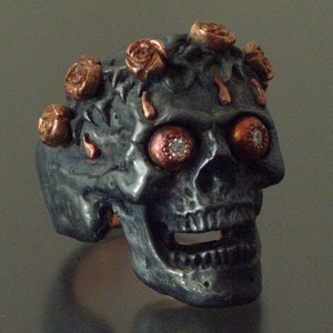 Skull ring/ Sugar skull /Grateful dead silver and gold skull ring 925 14k rose gold