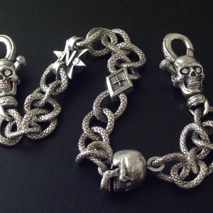 Cadena para billetera de plata de ley 925 con calaveras y ojos de diamantes