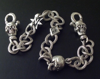 925 Sterling silver and skulls with diamond eyes wallet chain