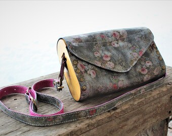 Leather Handbag-Flowers in Pink