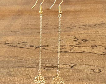 Gold Filled Lotus Earrings: Elegant Chain Drop Jewelry