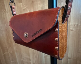 Leather Handbag-Spanish Brown Leather and Brown Suede on Leopardwood