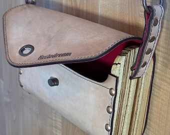 Leather Handbag-Vegtan Leather and Red Suede on Zebra Wood