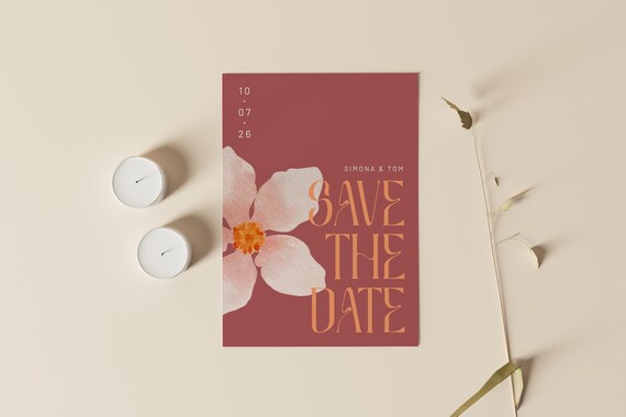 Floral minimalistisch elegante Save the Date Vorlage, moderne einfach Hochzeitskarte bearbeitbare digitale Postkarte Save the Date Download