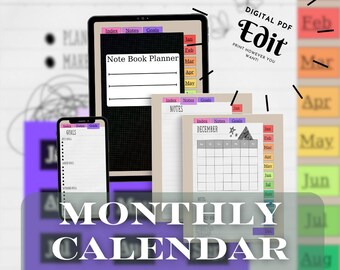 Digital Monthly Planner | Composition Notebook Style (PDF Download)