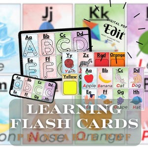 Afdrukbare alfabetkaarten voor kinderen | 96 educatieve kaarten met letters, handschrift en kleuren | Directe pdf-download | Kleuterschool