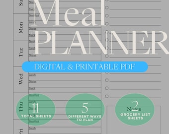 Weekly Meal Planner PDF | Grocery Shopping List, Monthly Calendar (Digital Download)