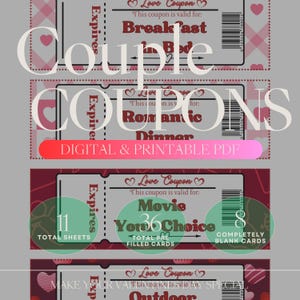 Valentine’s Day Couples Coupon Book | 44 Romantic Cards | Editable and Printable PDF | Coupon Book | Digital Download | Romantic Gift