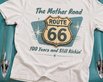 Route 66 Shirt | 100 Years Anniversary Cotton Tee | Classic Mother Road Crewneck Travel Souvenir