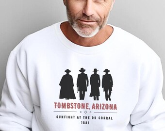 Gunfight at OK Corral Unisex Sweatshirt, Vintage Western Brothers Doc Holiday Top, Schwere Mischung Rundhalsausschnitt, Grabsteinpullover, Arizona Pullover