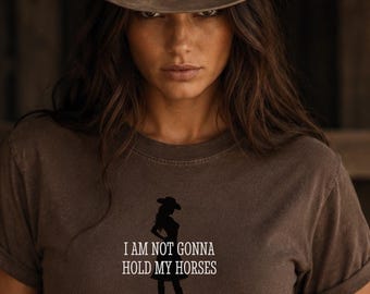 Hold Your Horses T-shirt, stoere cowgirl-t-shirt, grappige katoenen trui met print in comfortabele kleuren.