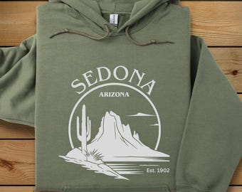 Sedona Arizona Hooded Sweatshirt, Cozy Unisex Hoodie for Travel, Gift for Nature Lovers, Casual Wear, Outdoor Adventure, Red Mountain town