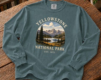 Yellowstone Shirt | National Park Long Sleeve Hiking Tee | Cotton Travel Souvenir