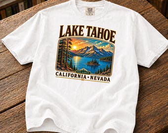 Lake Tahoe T-Shirt | California Nevada Cotton Travel Tee | Camping Hiking Boating Fishing Apparel
