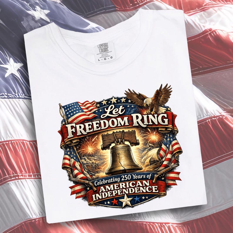 4th of July T-shirt | American Independence patriotic wear, Veteran cotton tee, America 250th Anniversary Souvenir, Fourth of July top White