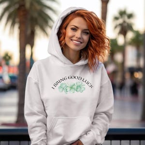 Good Luck Charm Sweatshirt, Lucky Clover Hoodie, Positive Vibes Jumper, Fortune Pullover, St. Patrick&#39;s Day Gift, Green Sweatshirt