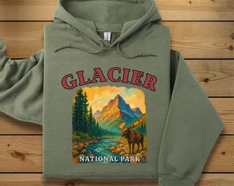 Felpa con cappuccio Glacier National Park, felpa con cappuccio per amanti della natura, abbigliamento per avventure all'aria aperta, regalo per escursionisti in montagna, pullover del Montana