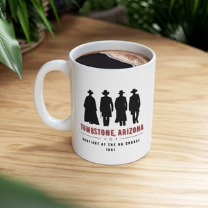 Western Outlaw Ceramic Mug, Earp Brothers and Doc Holiday Silhouette Coffee Cup, OK Corral Gift, Cowboy Gunfighter Tea Mug, Wyatt, Tombstone