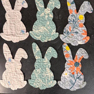 Vintage Cutter Quilts Bunnies, Easter Bunny Quilt Appliqué, Quilt Remnants for Crafts, Sewing and Embroidery, Set of 6