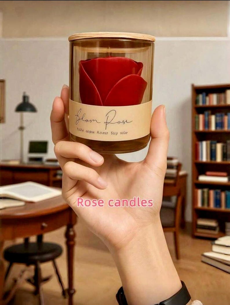 Pink Flower Candle in 100% Vegan Soy Wax – Bloom Rose in a Glass Jar ...
