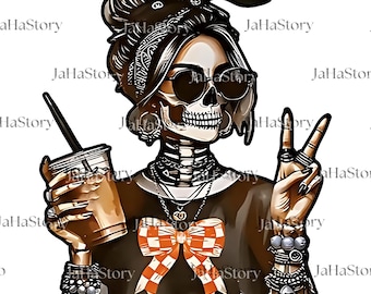 Spooky Coffee Club PNG, Skeletons Drinking Coffee, Retro Halloween Sublimation, Funny Fall Vibes, Vintage Pumpkin Design