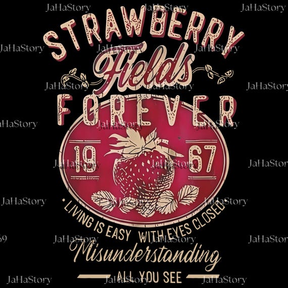 Old School Band Tees PNG SVG, Retro Graphic Tee Clipart, Beatle Strawberry Fields Rock Band Design, Oversized Trendy Shirt Graphic, Digital