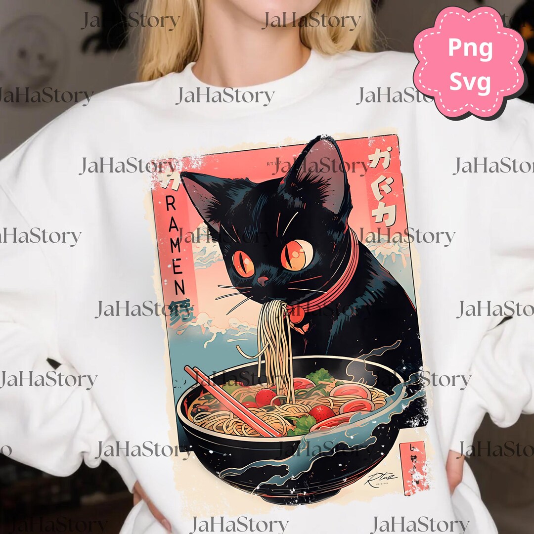 Ramen Cat Digital File, Kawaii Anime Cat PNG Svg for Circut, Japanese ...