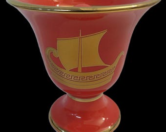 Pythagorean Cup with ancient Greek Ship Theme fair cup of justice red