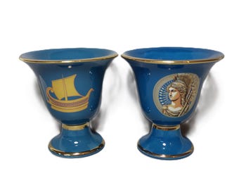 Pythagorean Cup set with Goddess Athena and ancient Greek ship Design 2 cups color petrol