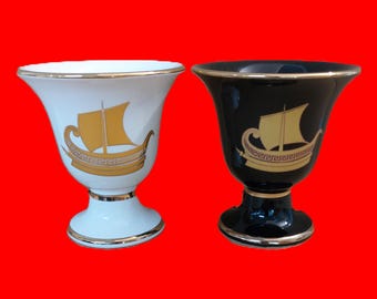 Pythagorean Cup set with ancient Greek Ship Theme fair cup of justice 2 cups